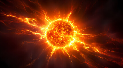 Fototapeta premium With explosive solar flares on the sun's surface