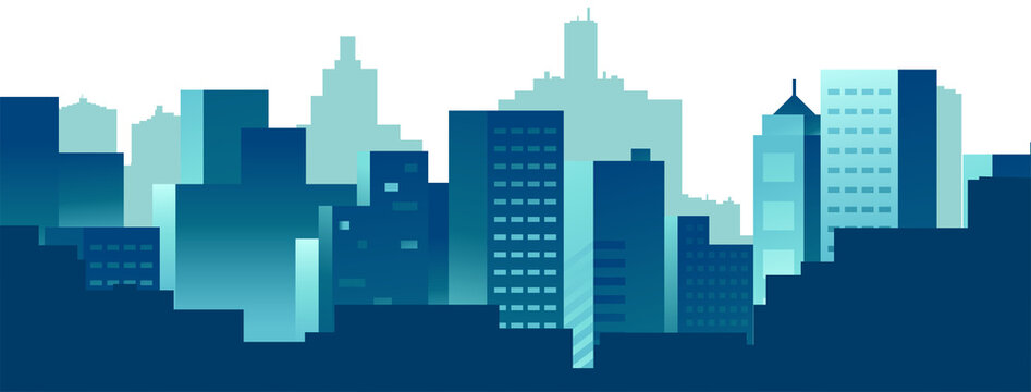 City panorama with cityscape buildings background design.