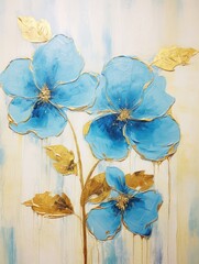 A painting featuring a cluster of blue flowers against a plain white background, creating a simple and elegant aesthetic.