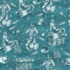 Fairy ocean monochrome pattern seamless