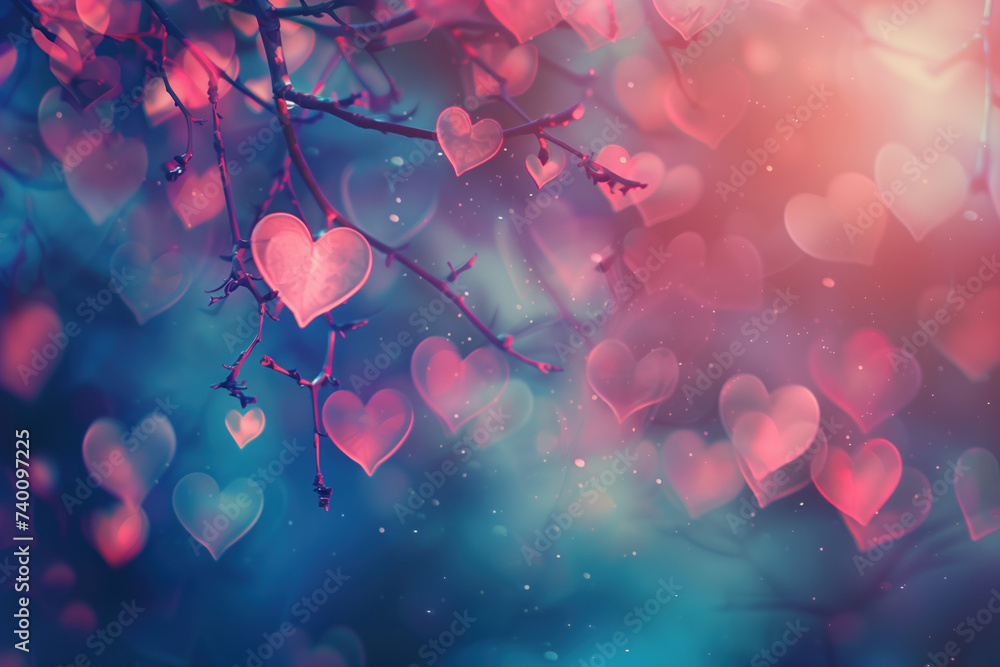 Poster abstract background with heart shaped leaves on a tree. love is everywhere. a slide background for s