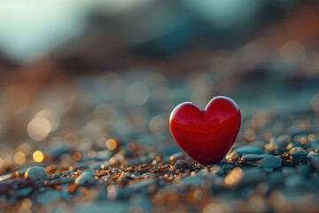 Fototapeta premium Heart on the beach. Love is everywhere. A slide background for showcasing love. Background image. Created with Generative AI technology