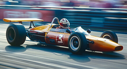 racing car rushes around the track at high speed