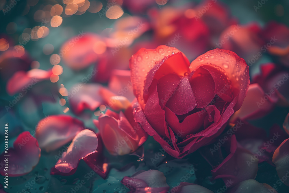 Aufkleber red rose in the shape of heart. love is everywhere. a slide background for showcasing love. backgrou