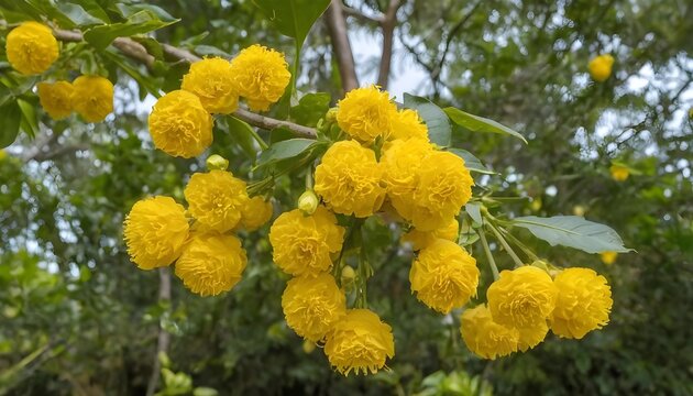 Yellow and bright flowers of Cochlospermum Regium or Double Butter Cup road side on tree