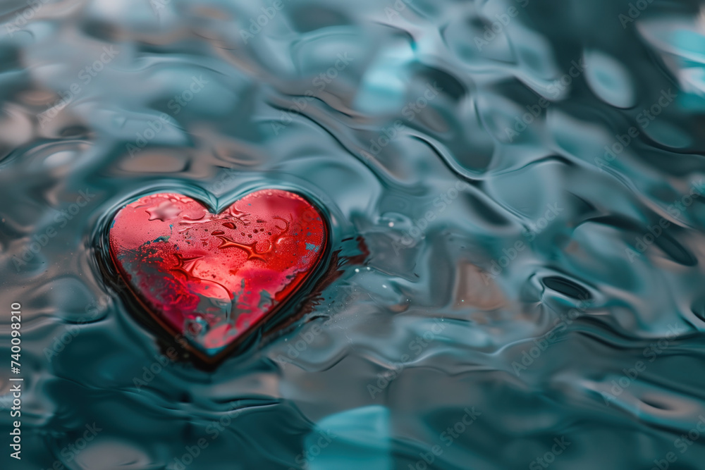 Aufkleber red heart in water. love is everywhere. a slide background for showcasing love. background image. cr