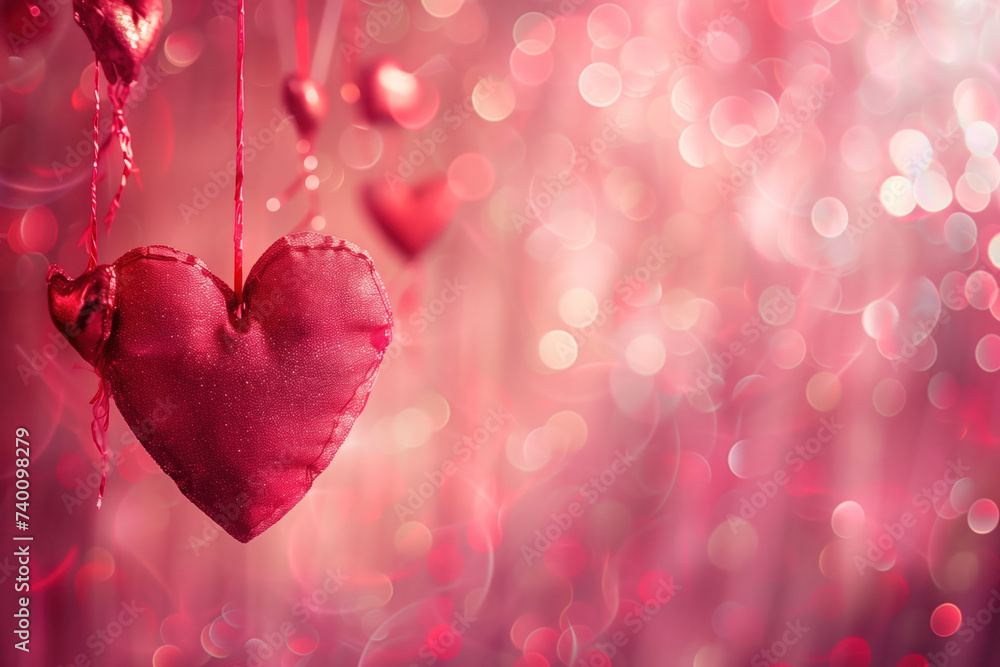 Poster Background with hearts and bokeh. Love is everywhere. A slide background for showcasing love. Background image. Created with Generative AI technology