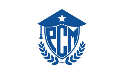 PCM three letter iconic academic logo design vector template. monogram, abstract, school, college, university, graduation cap symbol logo, shield, model, institute, educational, coaching canter, tech
