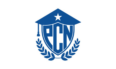 PCN three letter iconic academic logo design vector template. monogram, abstract, school, college, university, graduation cap symbol logo, shield, model, institute, educational, coaching canter, tech - obrazy, fototapety, plakaty