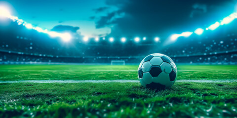Naklejka premium soccer background with a soccer ball on grass