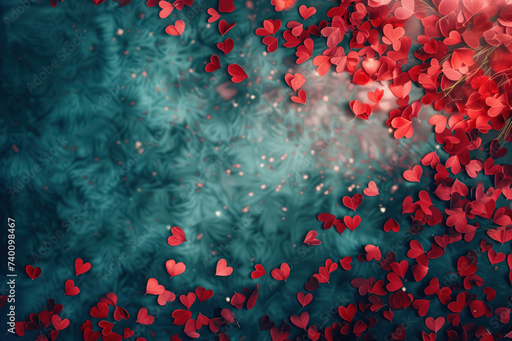Aufkleber small red hearts on the ground. love is everywhere. a slide background for showcasing love. backgrou