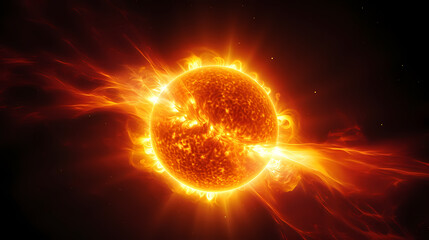 Fototapeta premium With explosive solar flares on the sun's surface