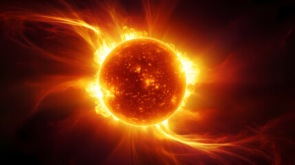 Fototapeta premium With explosive solar flares on the sun's surface