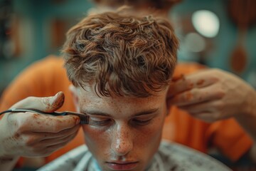 Barber at work, creating a stylish haircut with precision