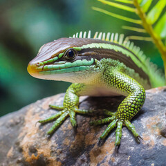 Naklejka premium Close-up of an Olive tree skink on a rock, Indonesia