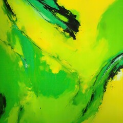 Multi colored abstract painting with bright Green and yellow