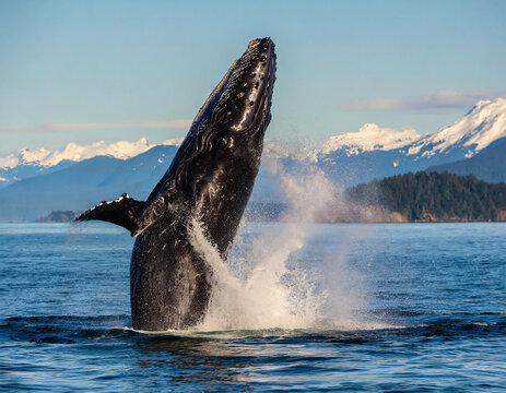 Humpback whale breaching off the coast of Victoria British Columbia, Canada. (near the San Juan Islands in the Pacific Northwest)