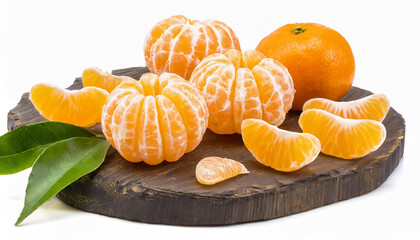 Tangerine segments, peeled mandarins isolated on white background