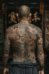 back of gangster full of tattoos - obrazy, fototapety, plakaty