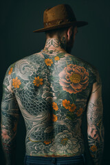 Naklejka premium back of gangster full of tattoos