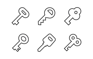 Keys icon set, Closing, opening door, Locking unlocking door key icons outline button, line, vector, sign, symbol, logo, illustration, editable stroke, design style isolated on white linear pictogram