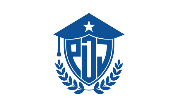 PDJ three letter iconic academic logo design vector template. monogram, abstract, school, college, university, graduation cap symbol logo, shield, model, institute, educational, coaching canter, tech