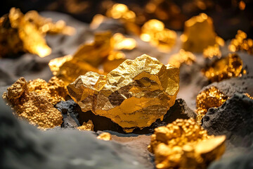 Pure gold ore nuggets from mine, close-up
