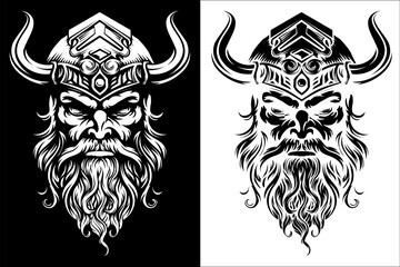 A Viking warrior or barbarian gladiator man mascot face looking strong wearing a helmet. In a retro vintage woodcut style. - obrazy, fototapety, plakaty