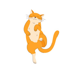 A red-haired contented vector cat is lying on its back