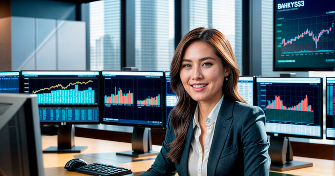 Beautiful asian woman in finance office