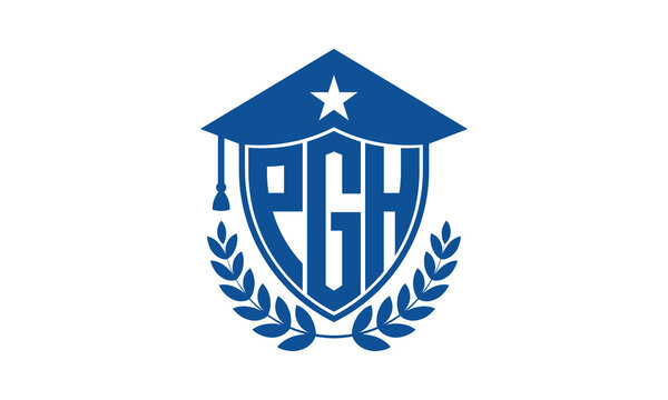 PGH three letter iconic academic logo design vector template. monogram, abstract, school, college, university, graduation cap symbol logo, shield, model, institute, educational, coaching canter, tech
