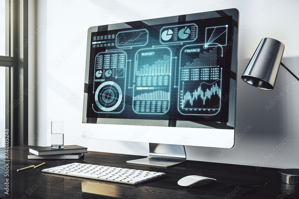 Aufkleber abstract creative stats data concept on modern laptop screen. 3d rendering