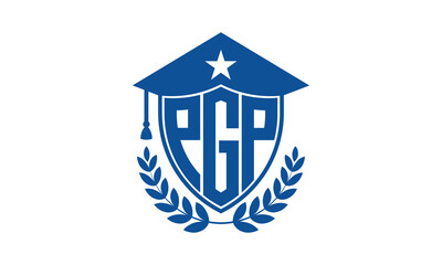 PGP three letter iconic academic logo design vector template. monogram, abstract, school, college, university, graduation cap symbol logo, shield, model, institute, educational, coaching canter, tech