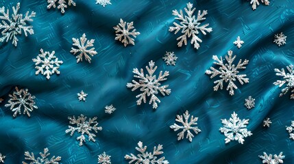 Fototapeta na wymiar silver turquoise snowflakes on blue christmas background 