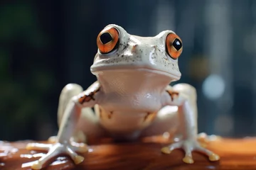 Deurstickers Detailed image of a frog perched on a branch. Suitable for nature and wildlife themes © Fotograf