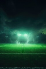 A soccer field illuminated at night with a stadium in the background. Suitable for sports events...