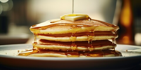 Delicious pancakes with syrup and butter, perfect for breakfast or brunch