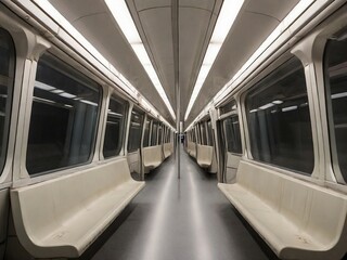 Obraz premium Modern metro rail inside view no people, modern design, high speed, cost saver, new transportation system.