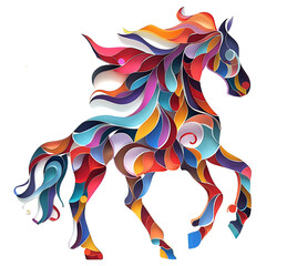 Paper Cut Style of colorful horses on transparent background PNG