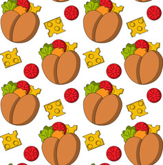 Seamless pattern with Shawarma in the shape of a heart