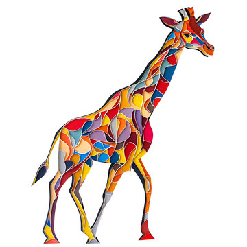 Paper Cut Style of colorful giraffe on transparent background PNG