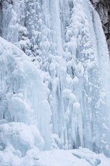 Texture of a frozen waterfall in winter. Ice texture.
