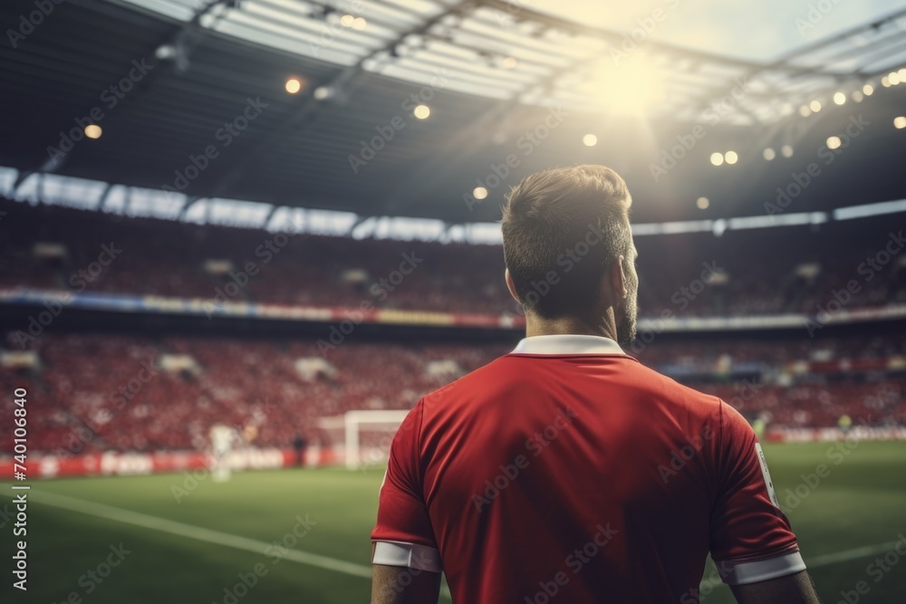 Canvas Prints A man in a red shirt standing on a soccer field. Suitable for sports themes