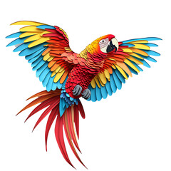 Paper Cut Style of colorful flying macaw on transparent background PNG.