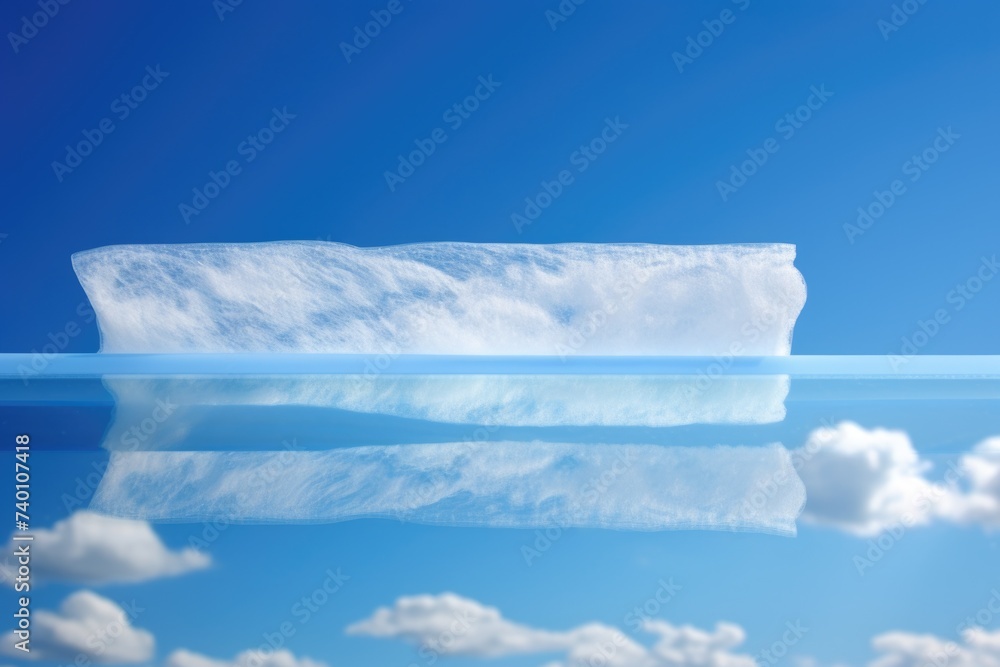 Poster an iceberg floating in the ocean with clouds in the background. ideal for environmental concepts