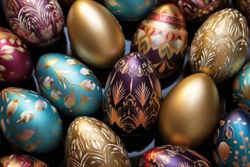 Vibrant and festive close-up of colorful Easter eggs, perfect for holiday designs