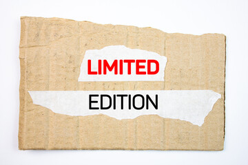 LIMITED EDITION text, inscription on tape, cardboard on a white background. Limited Edition concept.