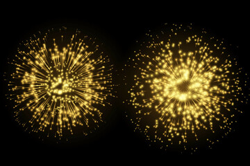 Realistic 3D illustration colorful set luxury firework pyrotechnic night dark sky isolated black background