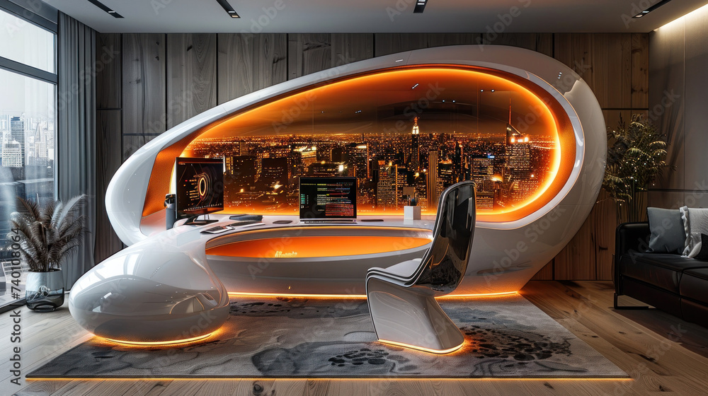 Poster highlight the innovation in technology. showcase futuristic gadgets or a creative workspace with a f