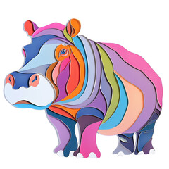 Paper Cut Style of colorful hippo on transparent background PNG